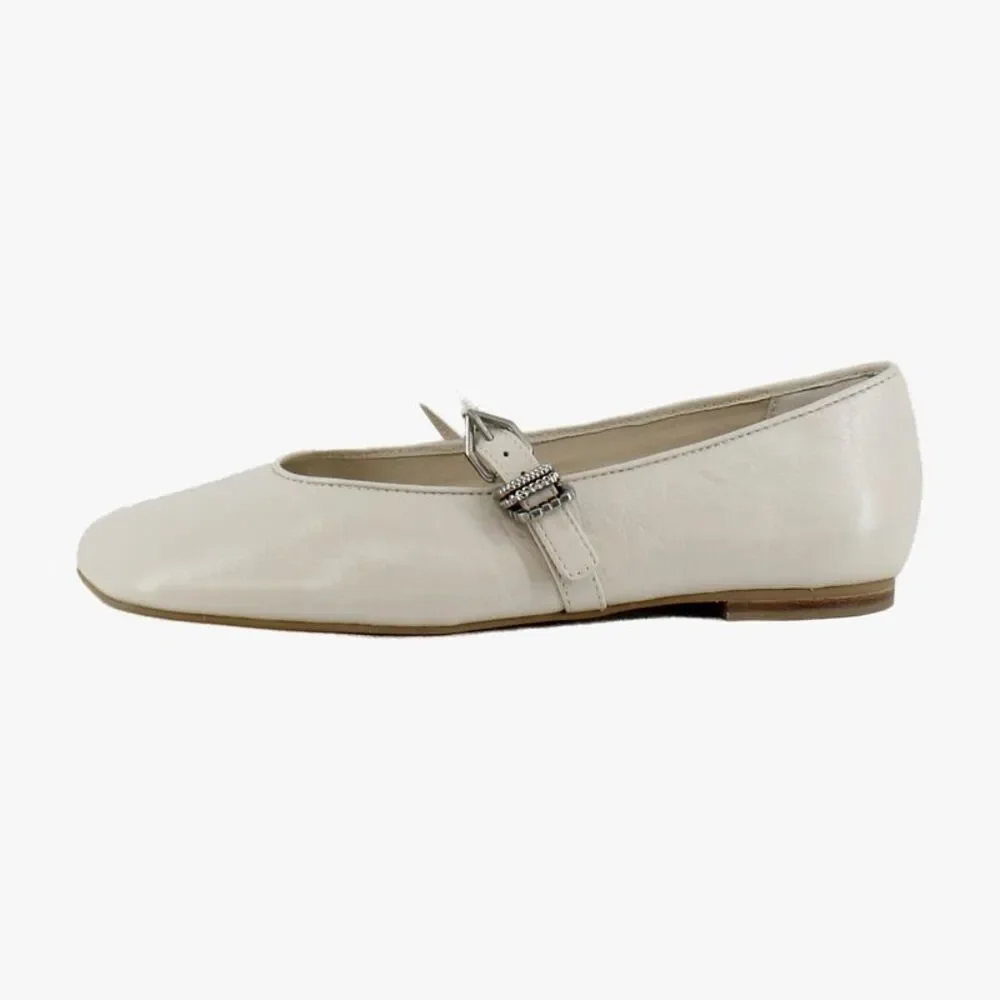 Dolce Vita Ivory Leather Mary Jane Flats with Silver Buckle